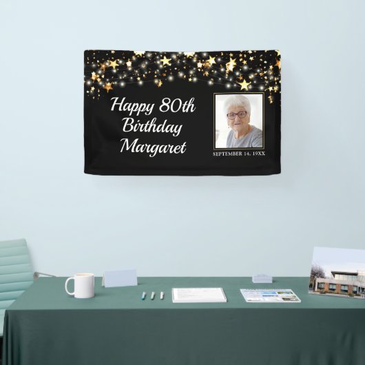 80thまたは任意の誕生日フォト金ゴールドあなたの色を星 横断幕 (トレードショー)