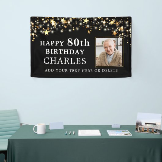 80thまたは任意の誕生日フォト金ゴールドあなたの色を星 横断幕 (トレードショー)