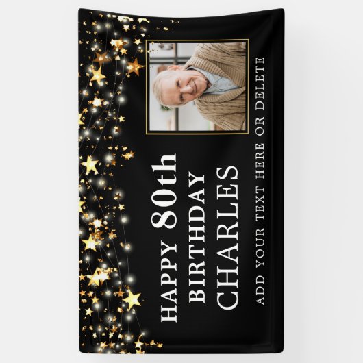 80thまたは任意の誕生日フォト金ゴールドあなたの色を星 横断幕 (縦)