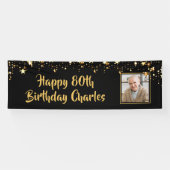 80thまたは任意の誕生日フォト金ゴールド星カスタム色 横断幕 (横)