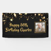 80thまたは任意の誕生日フォト金ゴールド星カスタム色 横断幕 (横)