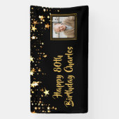 80thまたは任意の誕生日フォト金ゴールド星カスタム色 横断幕 (縦)