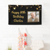 80thまたは任意の誕生日フォト金ゴールド星カスタム色 横断幕 (インサイチュ)
