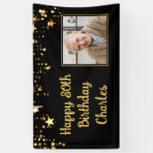 80thまたは任意の誕生日フォト金ゴールド星カスタム色 横断幕 (縦)