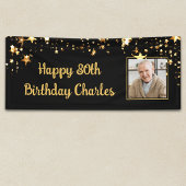 80thまたは任意の誕生日フォト金ゴールド星カスタム色 横断幕