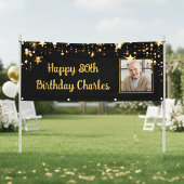 80thまたは任意の誕生日フォト金ゴールド星カスタム色 横断幕