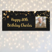80thまたは任意の誕生日フォト金ゴールド星カスタム色 横断幕