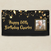 80thまたは任意の誕生日フォト金ゴールド星カスタム色 横断幕