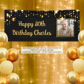 80thまたは任意の誕生日フォト金ゴールド星カスタム色 横断幕