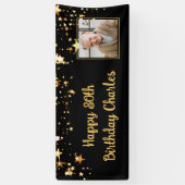 80thまたは任意の誕生日フォト金ゴールド星カスタム色 横断幕 (縦)
