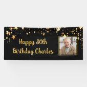 80thまたは任意の誕生日フォト金ゴールド星カスタム色 横断幕 (横)