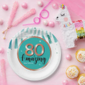 80thアメージング誕生日パーティーティール(緑がかった色)バラ金ゴールド エレガント ペーパープレート (パーティー)