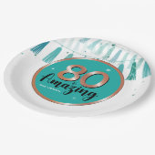 80thアメージング誕生日パーティーティール(緑がかった色)バラ金ゴールド エレガント ペーパープレート (アングル)