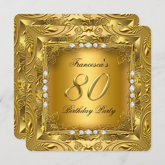 80thエレガントバースデーパーティーエリートダイヤモンド 招待状 (正面/裏面)