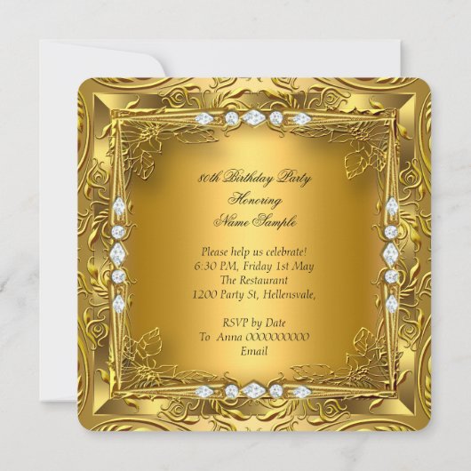 80thエレガントバースデーパーティーエリートダイヤモンド 招待状 (裏面)