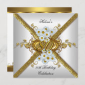 80thエレガントバースデーパーティーホワイトデイジー金ゴールド 招待状 (正面/裏面)