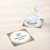 80thエレガントマイルストーンバースデーパーティブラック金ゴールド スクエアペーパーコースター (インサイチュ)