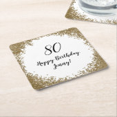 80thエレガントマイルストーンバースデーパーティブラック金ゴールド スクエアペーパーコースター (アングル)