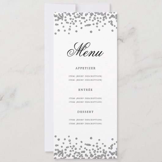 80thエレガント誕生日パーティーメニューシルバー紙吹雪 招待状 (裏面)