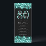 80thエレガント Birthday Partyプログラムターコイズメニュー 招待状<br><div class="desc">「エレガントBirthday Party Program」デザインとキラキラ&ストリングライト付きターコイズ文字付きカスタム。</div>