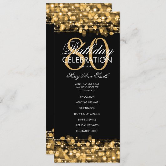 80thエレガント Birthday Partyプログラム金ゴールド（メニュー付き） プログラム (正面/裏面)
