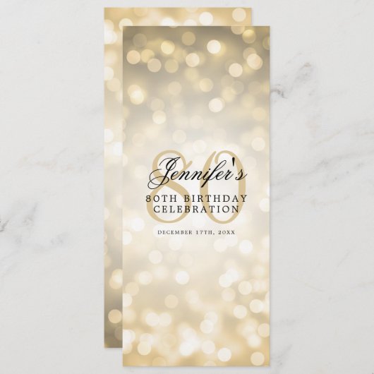 80thエレガント Birthday Partyメニュー金ゴールド《写真》ぼけ味 招待状 (正面/裏面)