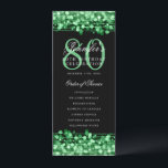 80thエレガント Birthday Party Programグリーンメニュー 招待状<br><div class="desc">"エレガントバースデーパーティープログラム"デザインとキラキラとストリングライト緑と緑のカスタム文字。</div>