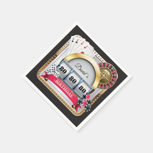 80thカジノトランプのポーカー遊ズカード誕生日ナプキンス スタンダードカクテルナプキン (角)