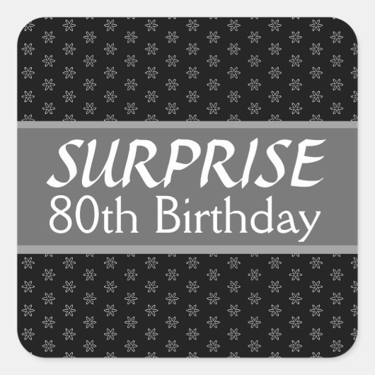 80thサプライズ誕生日ブラックシルバーレッド スクエアシール (正面)