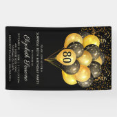 80thサプライズ誕生日ブラック金ゴールドグリッターバナー 横断幕 (横)