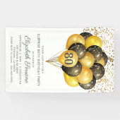 80thサプライズ誕生日ブラック金ゴールドグリッターバナー 横断幕 (横)