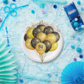 80thサプライズ誕生日ブラック金ゴールドグリッター紙Pl ペーパープレート (パーティー)