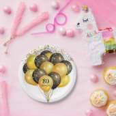 80thサプライズ誕生日ブラック金ゴールドグリッター紙Pl ペーパープレート (パーティー)