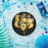 80thサプライズ誕生日ブラック金ゴールドグリッター ペーパープレート (パーティー)
