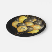 80thサプライズ誕生日ブラック金ゴールドグリッター ペーパープレート (アングル)