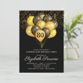 80thサプライズ誕生日ブラック金ゴールドグリッター 招待状 (スタンド正面)