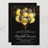 80thサプライズ誕生日ブラック金ゴールドグリッター 招待状 (正面/裏面)