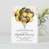 80thサプライズ誕生日ブラック金ゴールドグリッター 招待状 (スタンド正面)