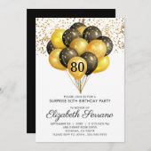 80thサプライズ誕生日ブラック金ゴールドグリッター 招待状 (正面/裏面)