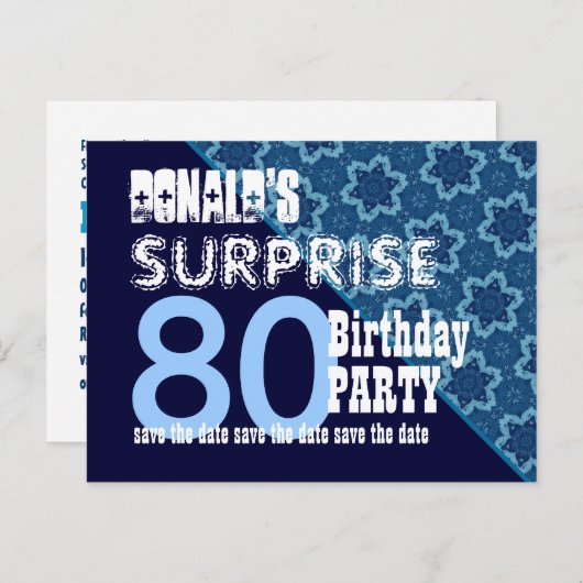 80thサプライズ誕生日日付を保存する斜めVB21 案内ポストカード (正面/裏面)