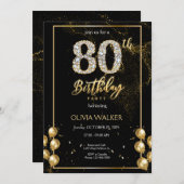 80thダイヤモンドブラック&金ゴールド誕生日 招待状 (正面/裏面)