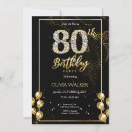 80thダイヤモンドブラック&金ゴールド誕生日 招待状