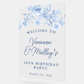 80thバースデーパーティーウェルカムブルーバラフローラ アクリルサイン (傾斜)