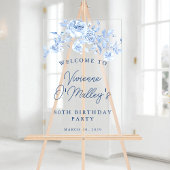 80thバースデーパーティーウェルカムブルーバラフローラ アクリルサイン