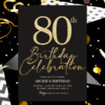 80thバースデーパーティーエレガントブラック&金ゴールドグリッター 招待状<br><div class="desc">80th Birthday Party Black & エレガント金ゴールドグリッター招待状このと招待シンプルテンプレートを使モダン用しよう！単に文字を編集し、それをダウンロードまたはプリントする！</div>