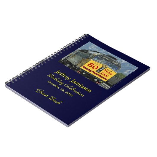 80thバースデーパーティーゲストブックイエロートレインスパイラル ノートブック (左側)