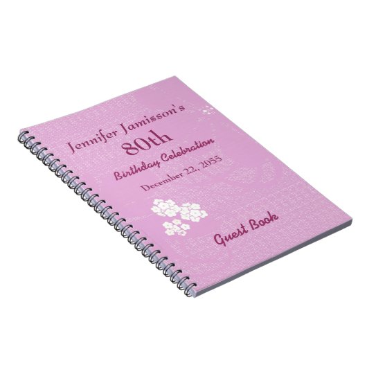 80thバースデーパーティーゲストブックピンクホワイトフローラ ノートブック (右側)