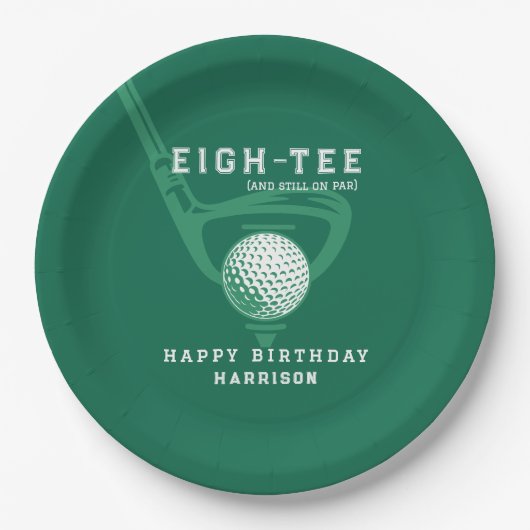 80thバースデーパーティーゴルフテーマ名モダングリーン ペーパープレート (正面)