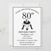 80thバースデーパーティーサッカーブラックサッカースポーツパパ 招待状 (正面)