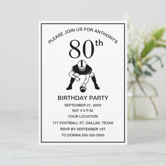 80thバースデーパーティーサッカーブラックサッカースポーツパパ 招待状 (スタンド正面)